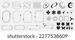 Set of geometric shapes in trendy 90s style. Black trendy design with frame, sparkles, heart, flower, star, lines. Y2k aesthetic element illustrated for banners, social media, poster design, sticker.