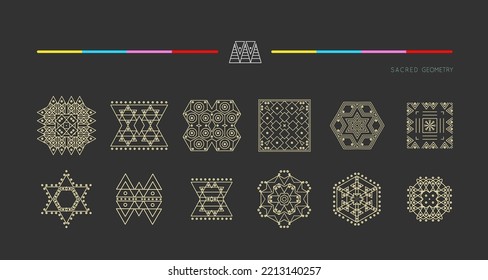 Set of geometric shapes. Trendy hipster background and logotypes. Religion, philosophy, spirituality, occultism symbols collection