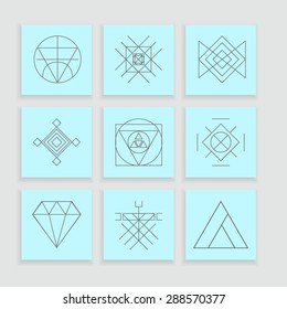 Set of geometric shapes. Trendy hipster background and logotypes. Religion, philosophy, spirituality, occultism symbols collection