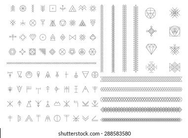 Set of geometric shapes. Trendy hipster background and logotypes. Religion, philosophy, spirituality, occultism symbols collection. linear icon