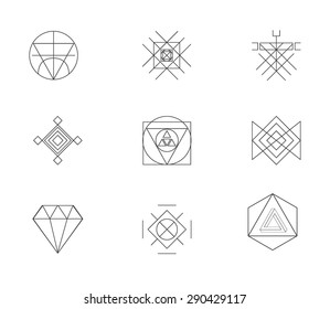 Set of geometric shapes. Trendy hipster background and logotypes. Religion, philosophy, spirituality, occultism symbols collection