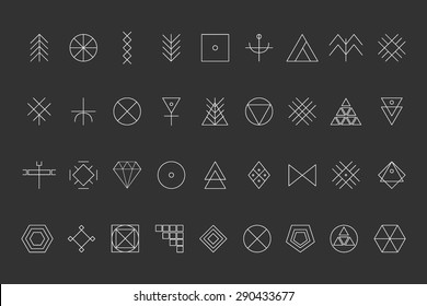 Set of geometric shapes. Trendy hipster background and logotypes. Religion, philosophy, spirituality, occultism symbols collection