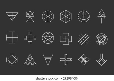 Set of geometric shapes. Trendy hipster background and logotypes. Religion, philosophy, spirituality, occultism symbols collection