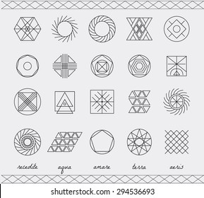 Set of geometric shapes. Trendy hipster background and logotypes. Religion, philosophy, spirituality, occultism symbols collection