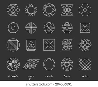 Set of geometric shapes. Trendy hipster background and logotypes. Religion, philosophy, spirituality, occultism symbols collection