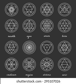 Set of geometric shapes. Trendy hipster background and logotypes. Religion, philosophy, spirituality, occultism symbols collection