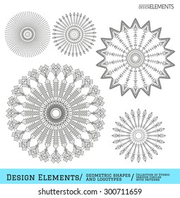 Set of geometric shapes. Trendy hipster circles and logotypes. Religion, philosophy, spirituality, occultism symbols collection. Aztec sign