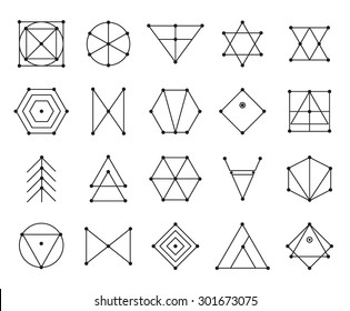 Set of geometric shapes. Trendy hipster background and logotypes. Religion, philosophy, spirituality, occultism symbols collection