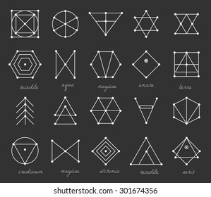 Set of geometric shapes. Trendy hipster background and logotypes. Religion, philosophy, spirituality, occultism symbols collection