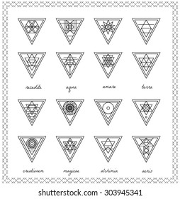 Set of geometric shapes. Trendy hipster background and logotypes. Religion, philosophy, spirituality, occultism symbols collection