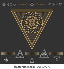 Set of geometric shapes. Trendy hipster gold icons and logotypes. Religion, philosophy, spirituality, occultism symbols collection