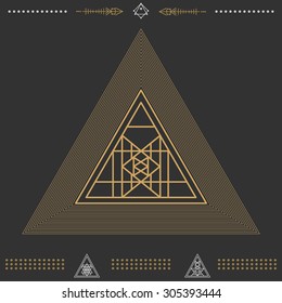 Set of geometric shapes. Trendy hipster gold icons and logotypes. Religion, philosophy, spirituality, occultism symbols collection