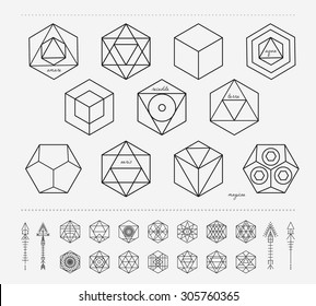 Set of geometric shapes. Trendy hipster icons and logotypes. Religion, philosophy, spirituality, occultism symbols collection