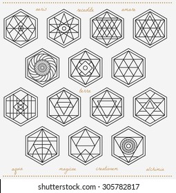 Set of geometric shapes. Trendy hipster icons and logotypes. Religion, philosophy, spirituality, occultism symbols collection