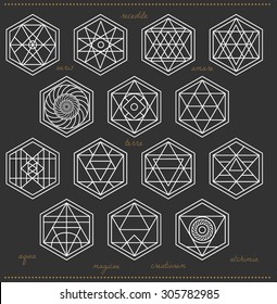 Set of geometric shapes. Trendy hipster icons and logotypes. Religion, philosophy, spirituality, occultism symbols collection