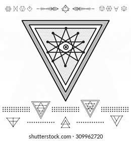 Set of geometric shapes. Trendy hipster gold icons and logotypes. Religion, philosophy, spirituality, occultism symbols collection