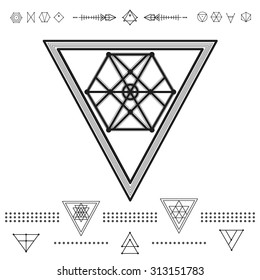 Set of geometric shapes. Trendy hipster gold icons and logotypes. Religion, philosophy, spirituality, occultism symbols collection