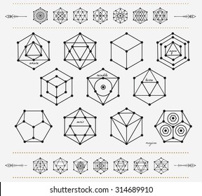 Set of geometric shapes. Trendy hipster icons and logotypes. Religion, philosophy, spirituality, occultism symbols collection