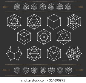 Set of geometric shapes. Trendy hipster icons and logotypes. Religion, philosophy, spirituality, occultism symbols collection