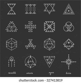 Set of geometric shapes. Trendy hipster icons and logotypes. Religion, philosophy, spirituality, occultism symbols collection