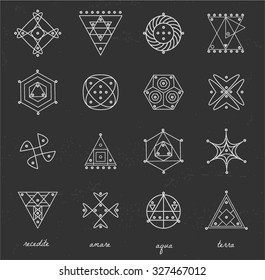 Set of geometric shapes. Trendy hipster icons and logotypes. Religion, philosophy, spirituality, occultism symbols collection