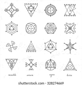 Set of geometric shapes. Trendy hipster icons and logotypes. Religion, philosophy, spirituality, occultism symbols collection