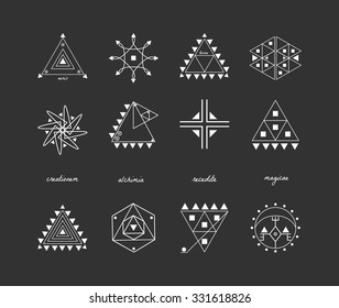 Set of geometric shapes. Trendy hipster icons and logotypes. Religion, philosophy, spirituality, occultism symbols collection
