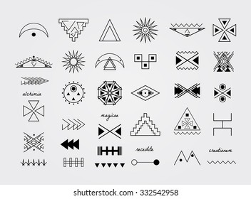 Set of geometric shapes. Trendy hipster icons and logotypes. Religion, philosophy, spirituality, occultism symbols collection