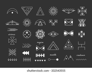 Set of geometric shapes. Trendy hipster icons and logotypes. Religion, philosophy, spirituality, occultism symbols collection. Vector