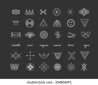 Set of geometric shapes. Trendy hipster icons and logotypes. Religion, philosophy, spirituality, occultism symbols collection