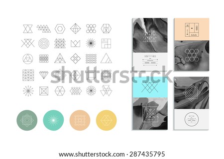 Set of geometric shapes. Trendy hipster retro backgrounds and logotypes.