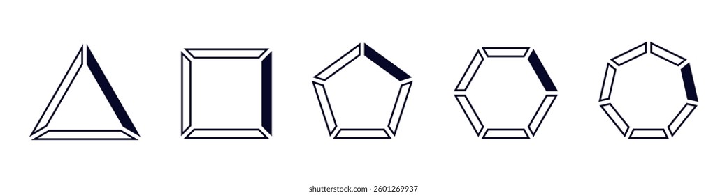 A set of geometric shapes: triangle, square, pentagon, hexagon, and octagon with simple outlines.