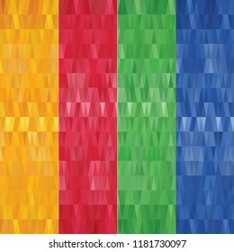 set of geometric shapes. Triangular background. Red, yellow, green,