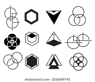 Set of geometric shapes, vector geometry is not possible. Element for abstract paintings for logo illustrations on white background. Icon