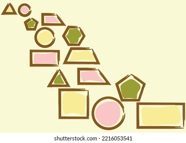 set of geometric shapes in vintage colors; triangle, circle, pentagon, hexagon, square, rectangle, trapezoid, right trapezoid