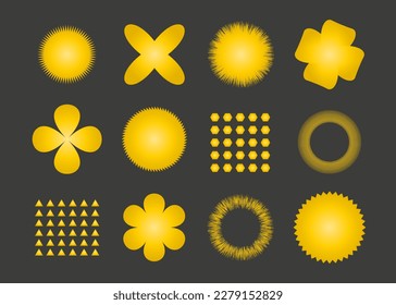 A set of geometric shapes for web design, posters, clothes, covers. Universal elements and shapes. Set of geometry elements. Modern shapes set. Yellow gradient.