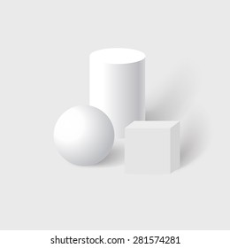 A set of geometric shapes in white on a white background, realistic look, a vector design
