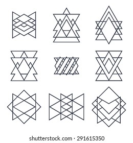 Set of geometric shapes for your design. Trendy hipster logotypes for business cards. Retro labels. Vector illustration