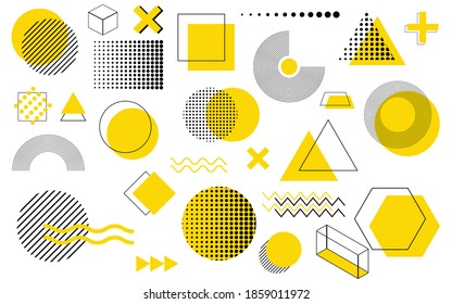 Set of geometric shapes.Memphis design, retro elements for web, vintage, advertisement, commercial banner, poster, leaflet, billboard, sale.Vector geometric shapes.