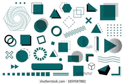 Set of geometric shapes.Memphis design, retro elements for web, vintage, advertisement, commercial banner, poster, leaflet, billboard, sale.Vector geometric shapes.