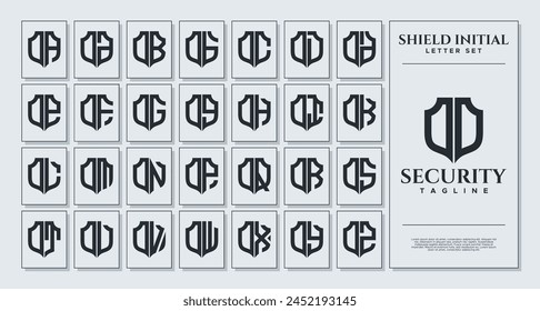 Set of geometric shield letter O OO logo, number 0 00 design