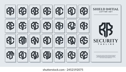 Set of geometric shield letter R RR logo design
