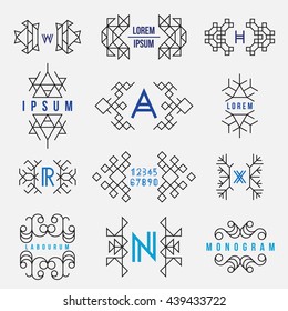 Set geometric signs, labels, and frames. Line design, vector illustration EPS 10. Modern lines web elements and emblems.