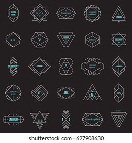 Set geometric signs, labels, and frames. Line design elements, vector illustration