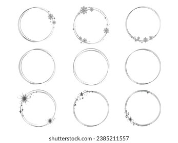 Conjunto de marcos geométricos de plata con destellos de plata. Marcos abstractos de brillo plateado con copos de nieve. Bordes plateados de lujo. Marco con brillo y estrellas para el logotipo, icono, tarjeta vip, regalo.