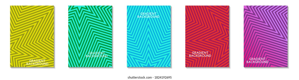 A set of geometric simple, minimal cover templates in yellow, green, red, purple colors and halftones. Collection of geometric shapes and forms.