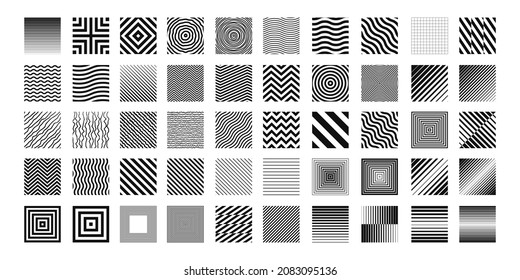Set of Geometric Square Patterns. Collection Of Abstract Shape Elements. Memphis Graphic Vector Design.