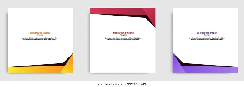 Set of geometric square social media banner layout, product background backdrop display for ads commerce sale template in gradient color. Vector design illustration