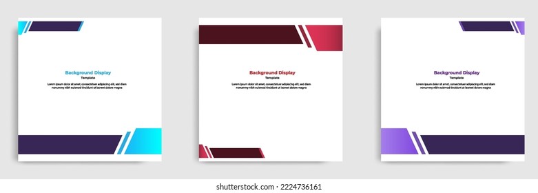 Set of geometric square social media banner layout, product background backdrop display for ads commerce sale template in gradient color. Vector design illustration
