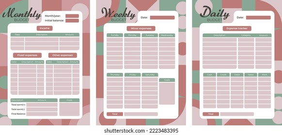 Set of geometric style planners. A template for a weekly and daily Planner. Monthly budget planner